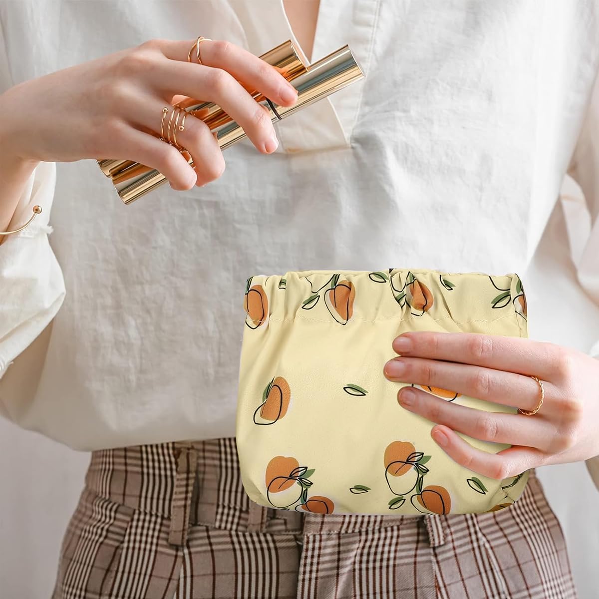 MAYCREATE 3pcs Small Pouches for Women, Travel Mini Makeup Pouch Set, Stylish Prints Lipstick Coin Pouch for Girls, Squeeze Open Jewelry Storage Bag Hair Accessories Organizer