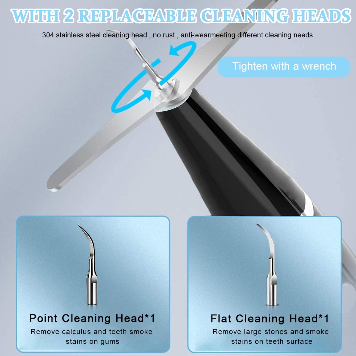 HANNEA Ultrasonic Plaque Remover Electric Tartar Remover with LED, 3 Working Modes, Cordless Electric Plaque Remover with 2 Bits and Oral Mirror, Remove Teeth Stain Tartar Plaque