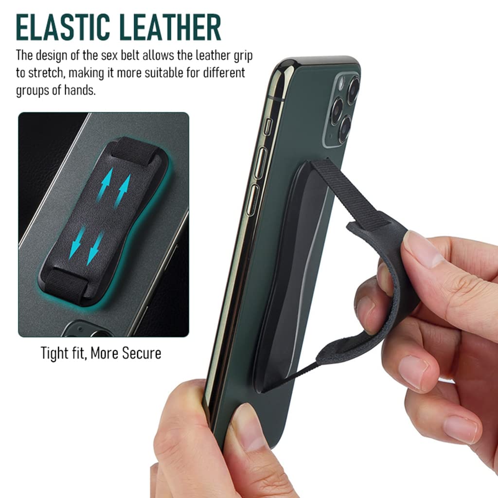 ZORBES Phone Holder for Hand, Mobile Back Holder Grip Phone Grip Holder Leather Phone Grip Phone Stand Self-Adhesive Phone Back Holder for iPhone 11/12/13/14 Pro Max Elastic Leather Phone Grip