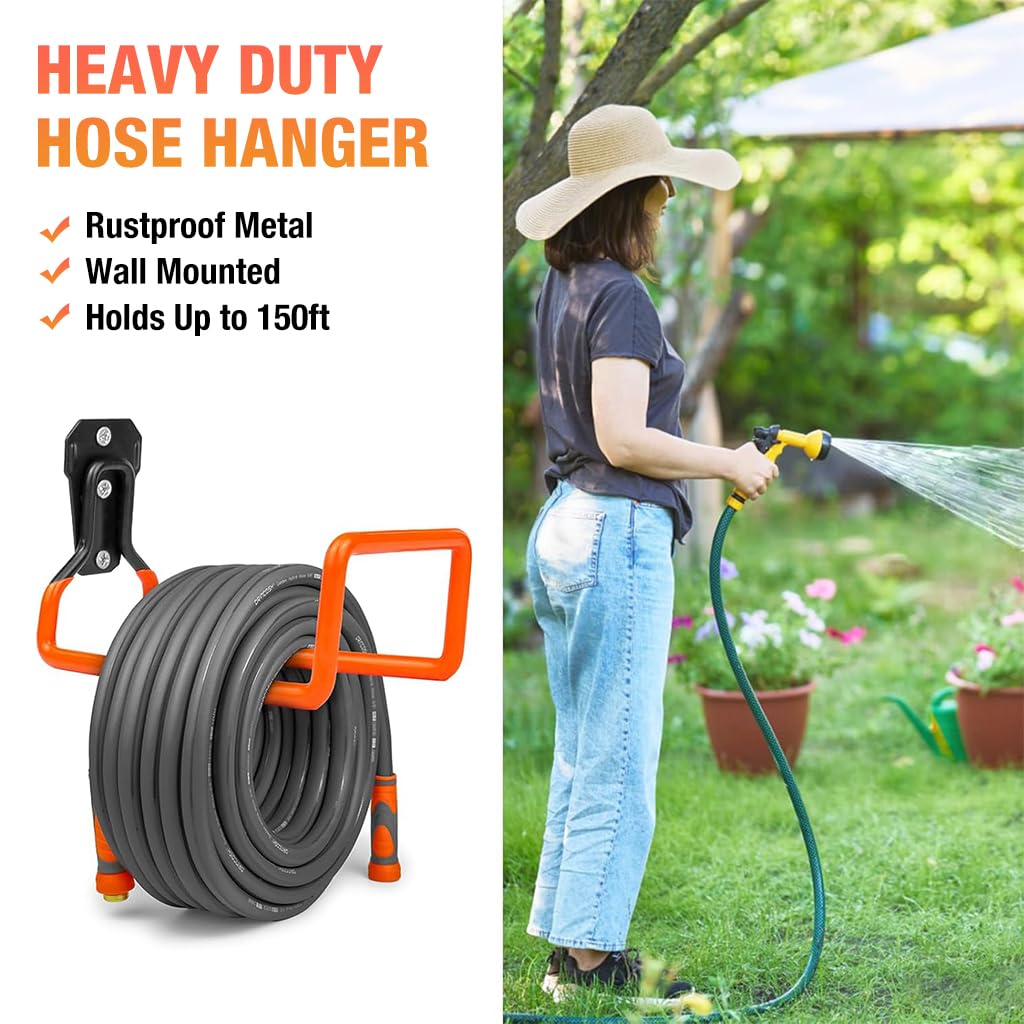 HASTHIP 2Pcs Garden Hose Holder Wall Mounted Hose Hook Wall Hook Metal Hose Organizer Long Hose Hanger Hook with Screws Heavy Duty Wall Hook for Hose, Cable, Water Hose