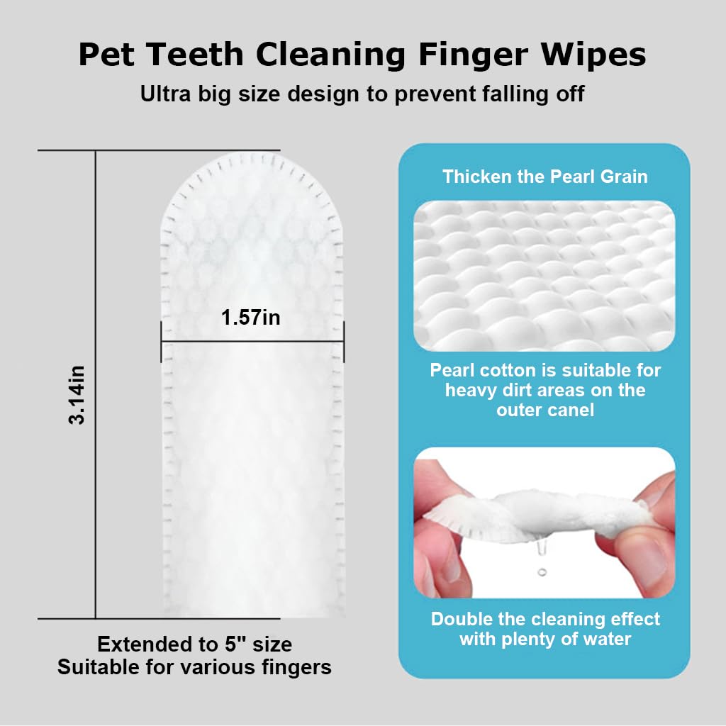 Qpets 50 Pcs Pet Wet Wipes, Disposable Dog Finger Toothbrush Cot Wipes Cat Teeth Cleaning Cover Finger Wet Wipes, Non-Woven Teeth Cleaning Wet Wipes Protecting Cat Dog Dental Health Oral Care