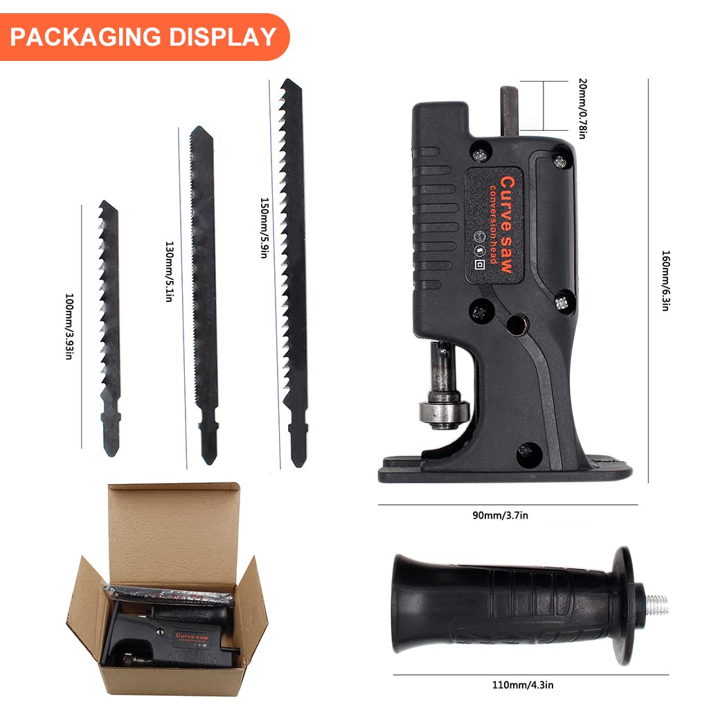 HASTHIP Electric Saws Accessory,Reciprocating Saw Adapter, Portable Electric Jig Saw for Wood Metal Cutting,Drill Machine Accessories,Woodworking Cutting Tool With 3 Sawblades