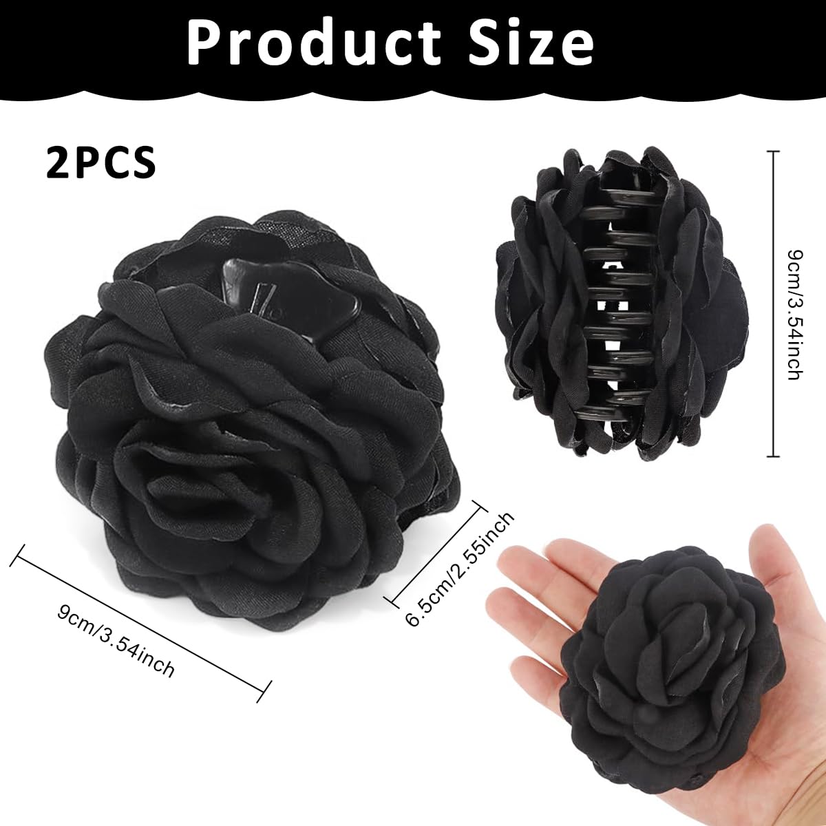 PALAY 2Pcs Rose Hair Claw Clips for Women Large 3.5 In Flower Claw Clip Hawaiian Fashion Blooming Rose Claw Clips Aesthetic Hair Clip - Black & White