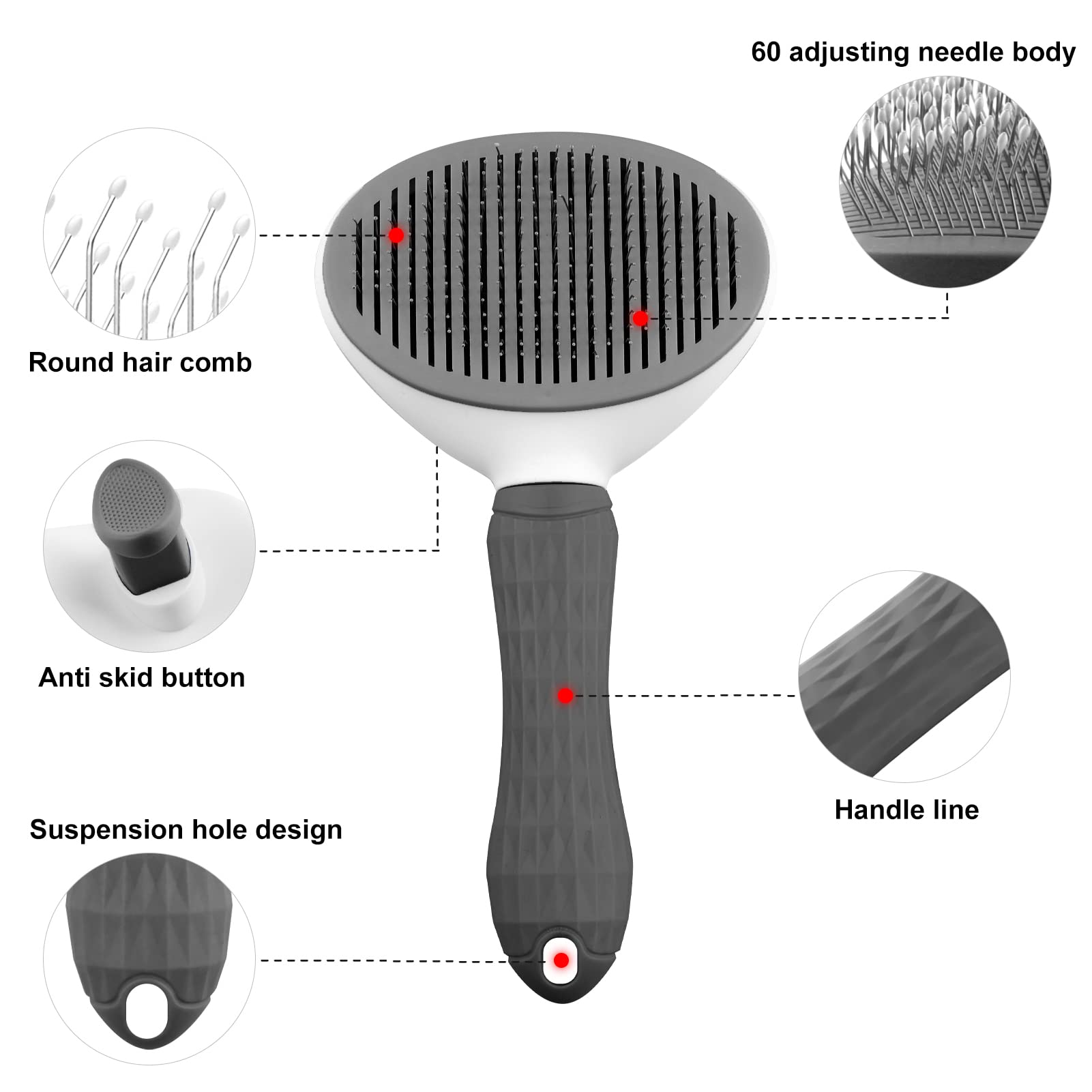 Qpets Pet Grooming Brush Daily for Medium Long Hair Dog, Use to Clean Loose Fur & Dirt Great-Grey