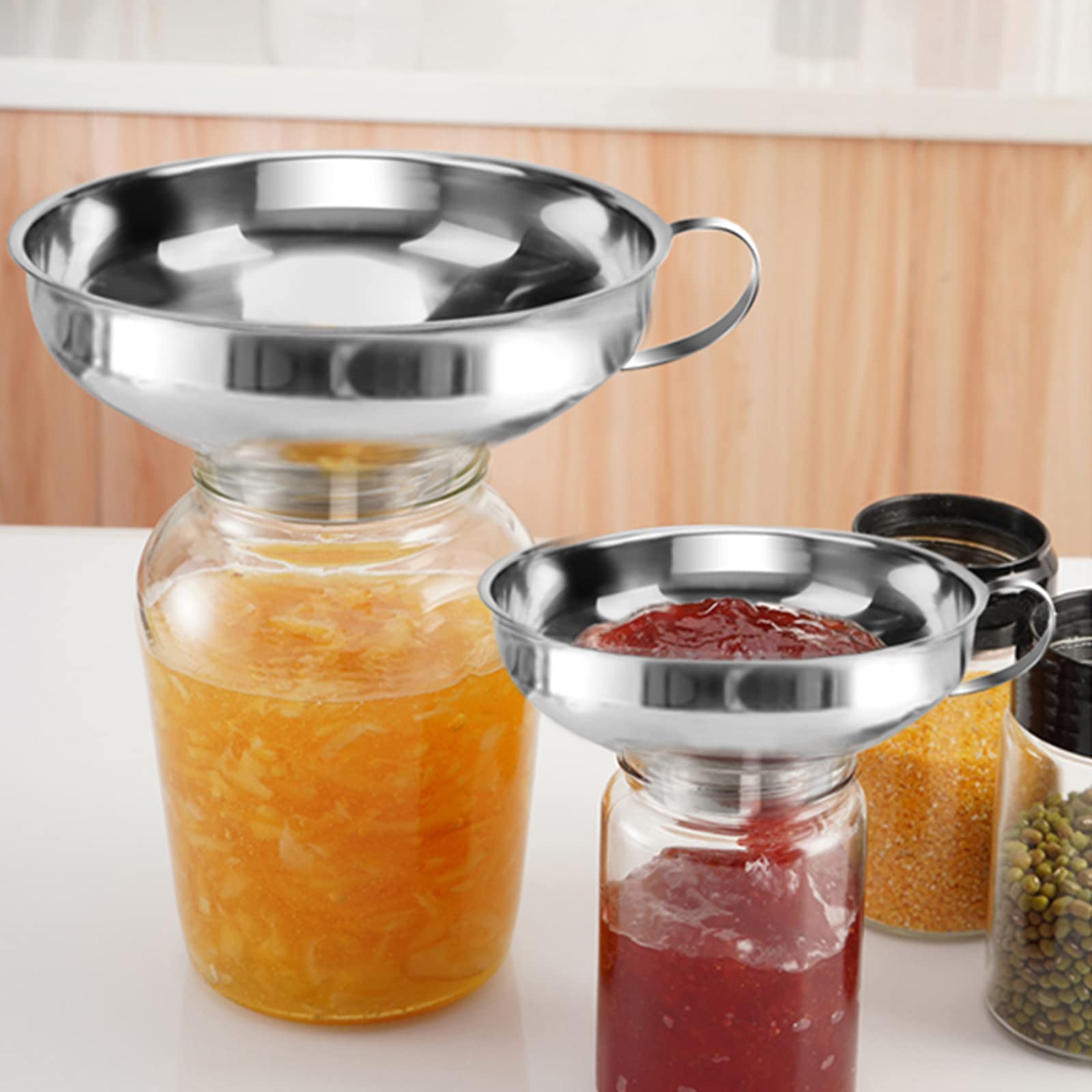 HASTHIP Canning Funnel for Kitchen Use with Handle, Multipurpose 304 Stainless Steel Funnel, Wide Mouth Funnel for Mason Jars, Funnel for Oil Dispenser, Large Canning Funnels (5.8X2.3inch)