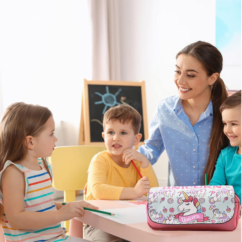 FANCYKU Unicorn Pencil Case - Unicorn Stationery Organizer with Large Capacity, Dual Layer Design and Fun Cartoon Print - Gift for Kids, and Students - Ideal for School, Office, or Travel