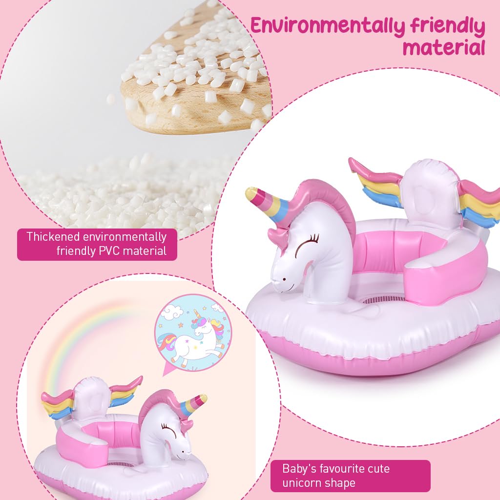 SNOWIE SOFT Inflatable Baby Seat Unicorn Inflatable Baby Sofa Chair, Bed Inflatable Baby Chair for 0 to 2 years Safe Sitting Up Chair for Kids Prevent Lean