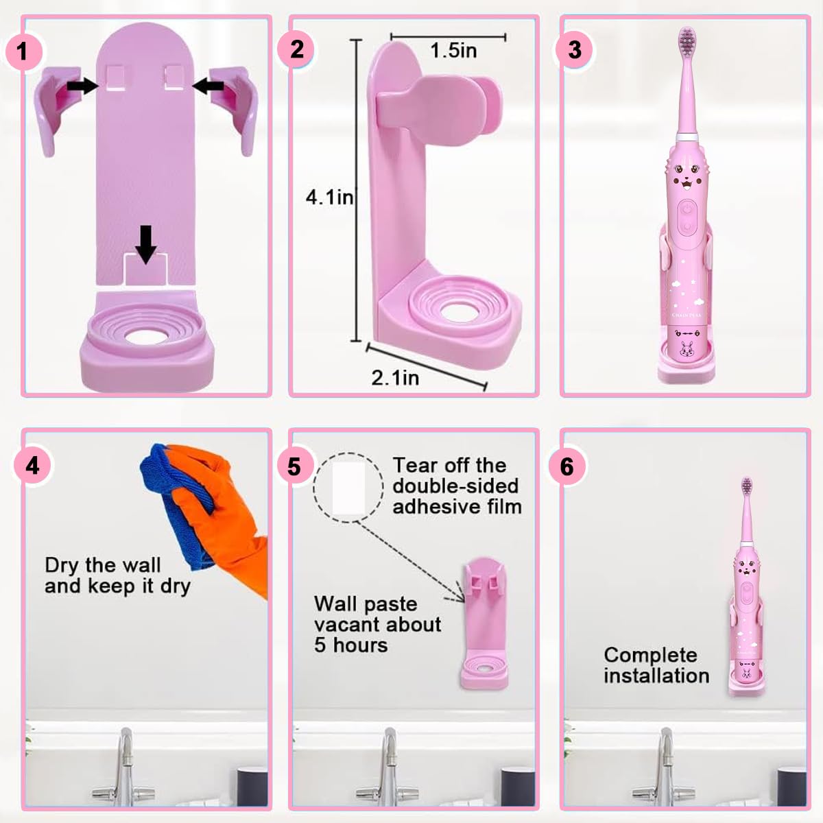 HANNEA Electric Toothbrush For Kids, Battery Powered brush tooth, Age 3+, Soft Nylon Bristles, Chargeable automatic Tooth Brush With 6 Brushing Modes, 2 Interchangeable Brush Heads