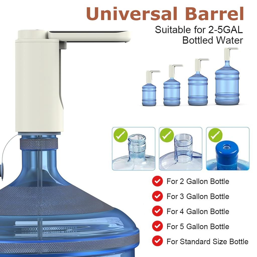 HASTHIP 5 Gallon Water Bottle Pump, Universal for 2-5 Gallon Water Bottle Jug with 3 Modes, Foldable Water Outlet to Remain Clean, Rechargeable Automatic Drinking Water Bottle Dispenser