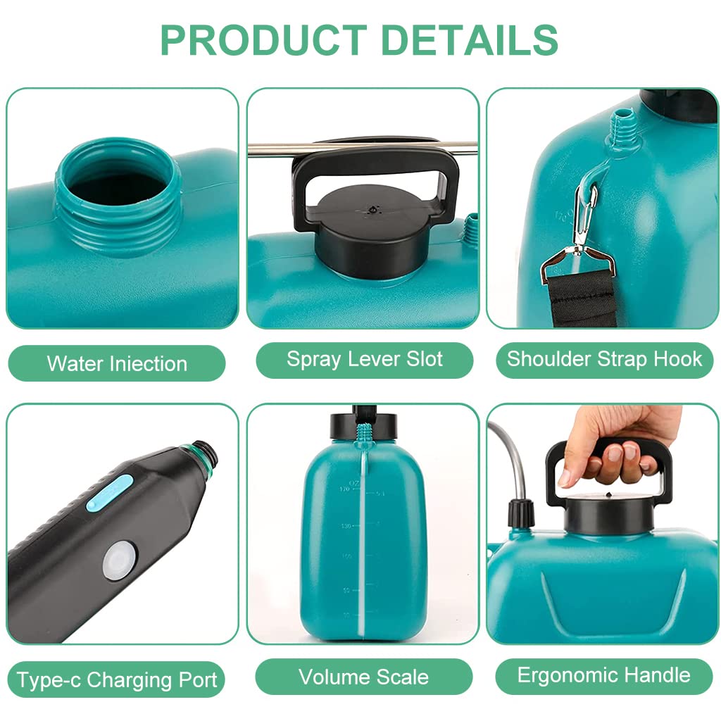 HASTHIP Electric Agriculture Sprayer with 5L Watering Can & 3m Pipe & 2 Nozzles, USB Rechargeable Sprayer Pump, Portable Sprayer with Telescopic Wand for Gardening for Greenhouse Planting Bush Flower