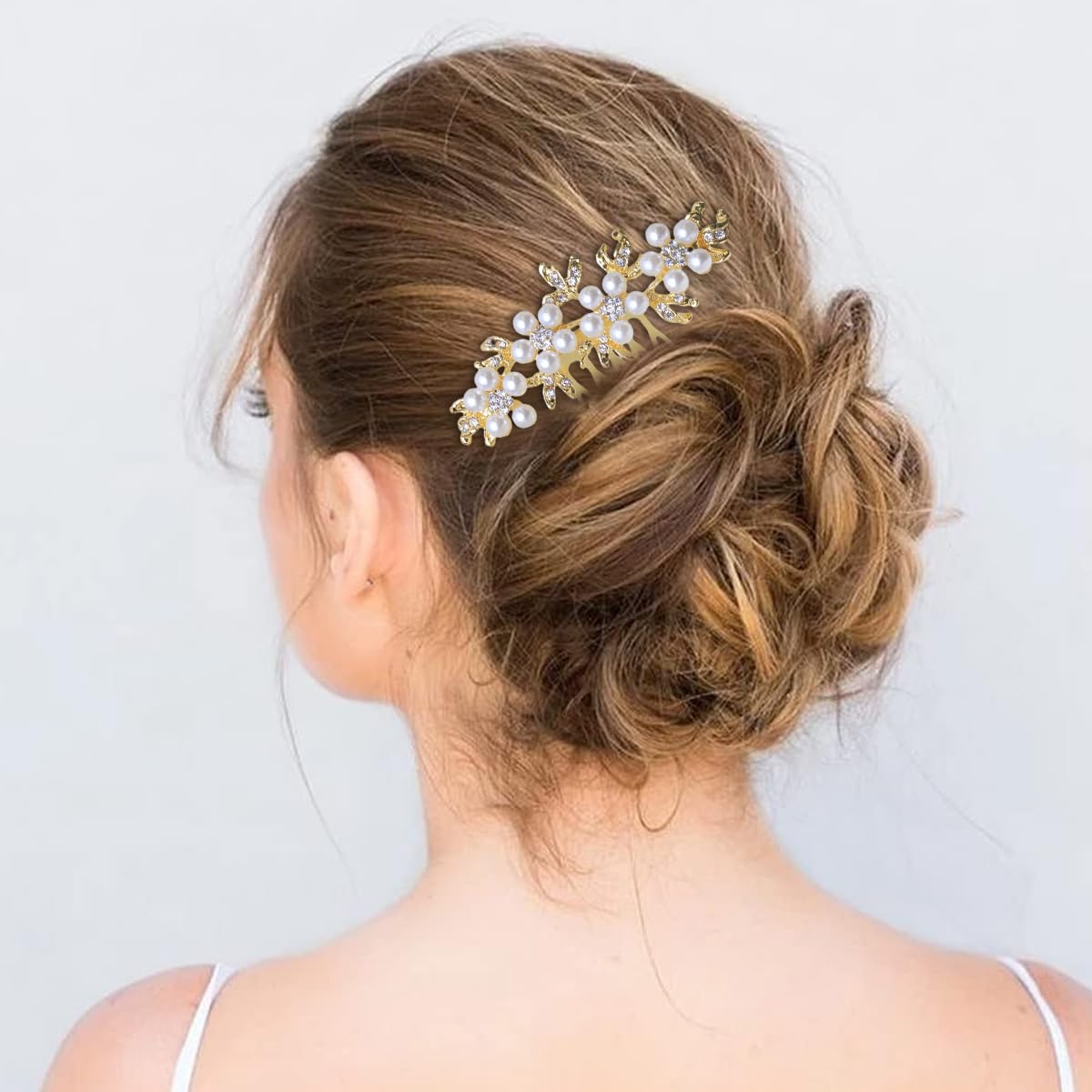 SANNIDHI Hair Clips for Women Pearl Side Comb Clip Flower Hair Pins for Women Girls Elegant 3in Bridal Comb Clips for Hair Bun Accessories for Wedding, Party, Dating
