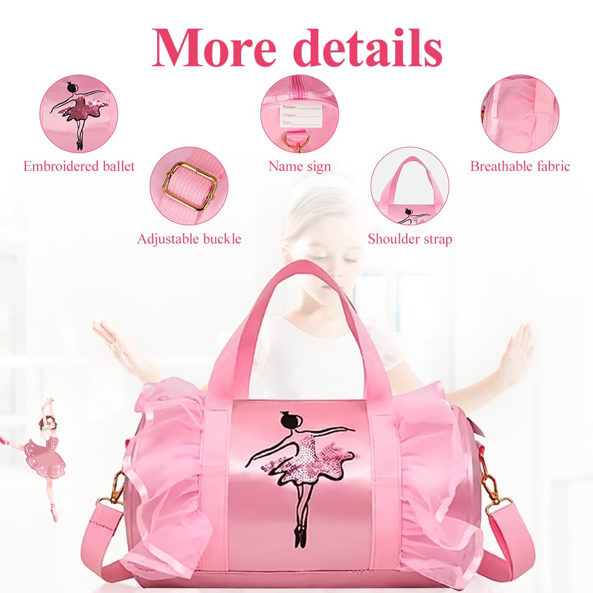 PALAY Travel Duffel Bags for Girls Sport Dance Class Storage Bag Handbag Waterproof Duffel Bag for Picnic with Shoulder Strap