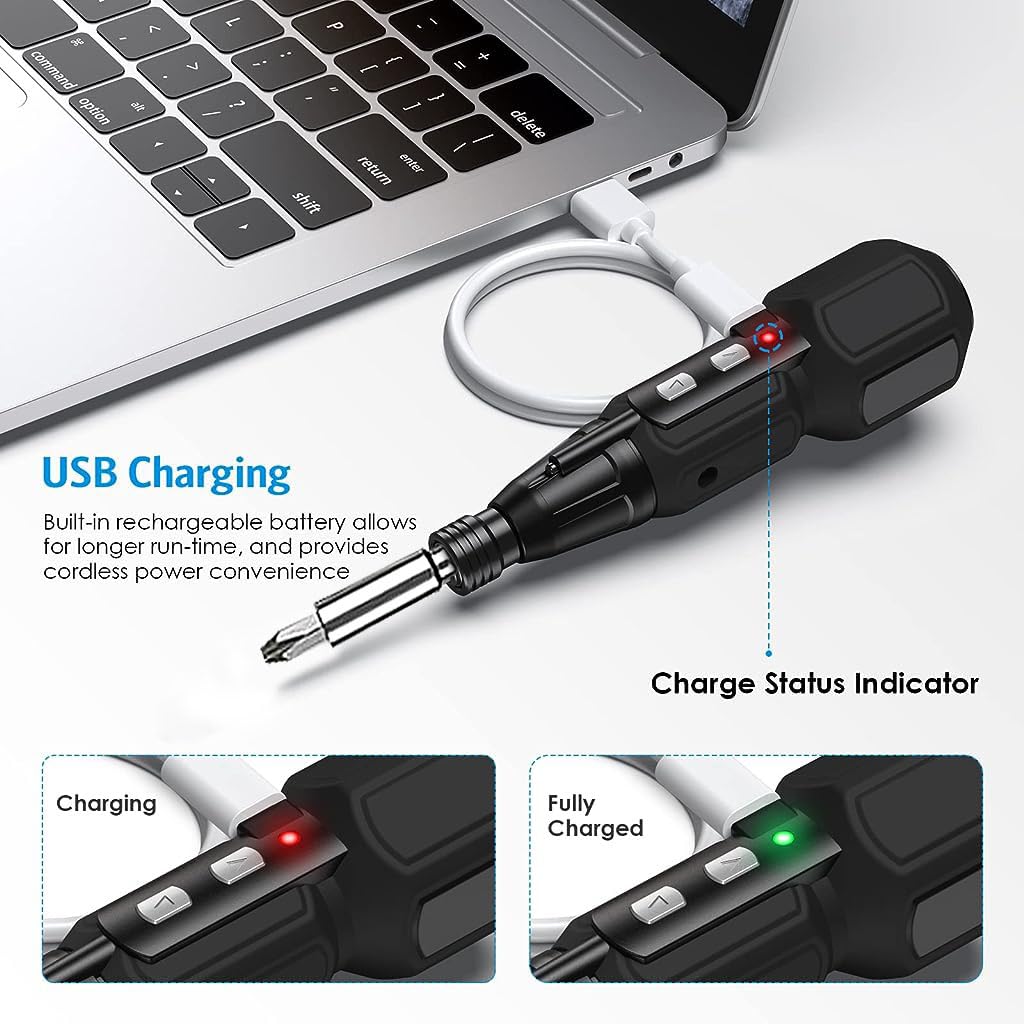 Serplex 3.6V Cordless Electric Screwdriver Set with 9 Bits, Rechargeable Electric Screwdriver with LED Lights and USB Cable, Electric&Manual 2-in-1 Cordless Screwdriver Kit for Repairing, DIY Project