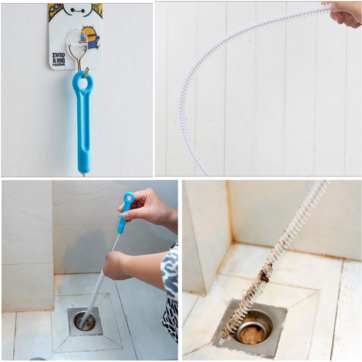 HASTHIP 2Pcs Flexible Sink Water Pipe Drain Dredge Tool 27.56 inches Wire Drain Brush Bath Pipe Plug Long Hair Overflow Unblocker Cleaning Brush Prevent Pipe Clogging