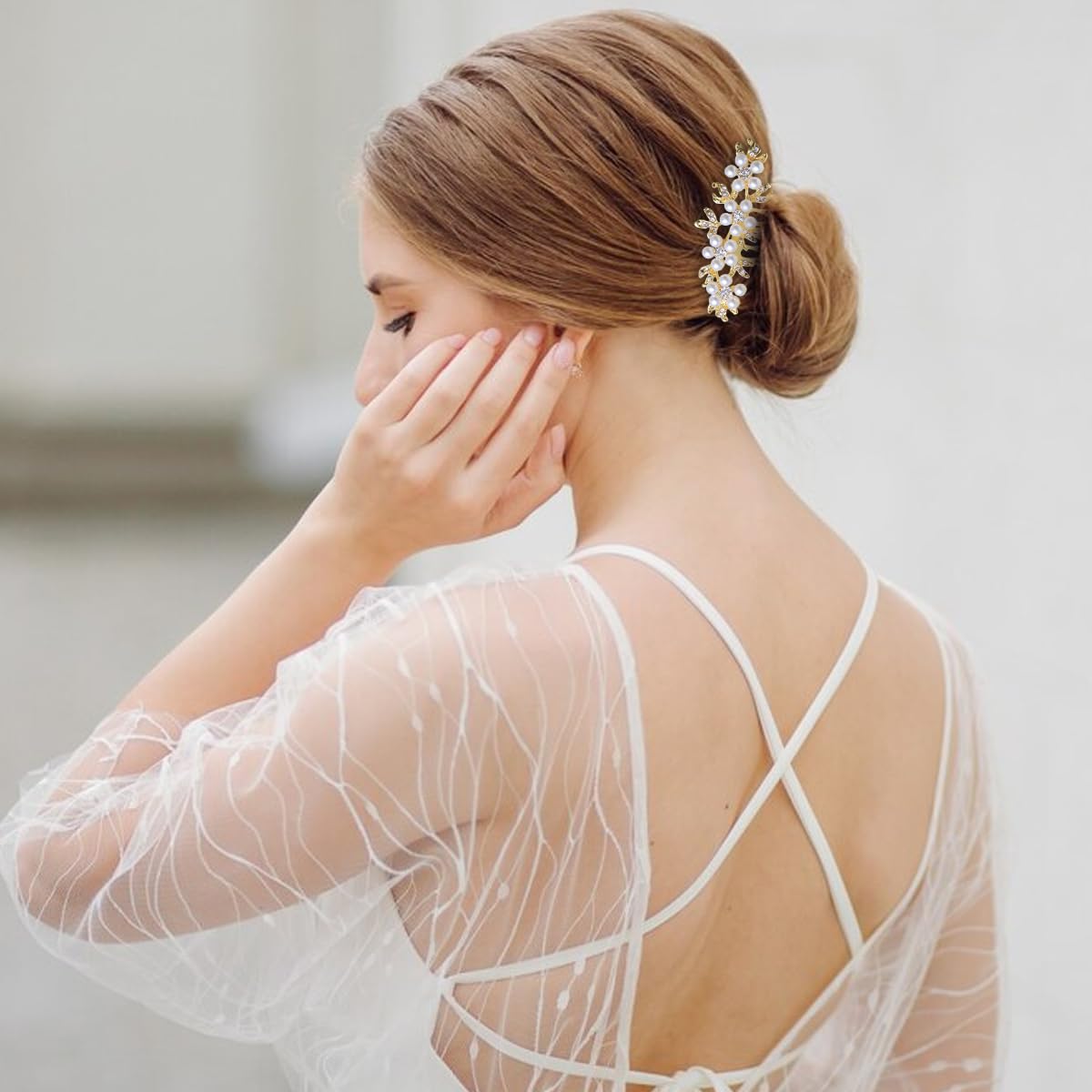 SANNIDHI Hair Clips for Women Pearl Side Comb Clip Flower Hair Pins for Women Girls Elegant 3in Bridal Comb Clips for Hair Bun Accessories for Wedding, Party, Dating