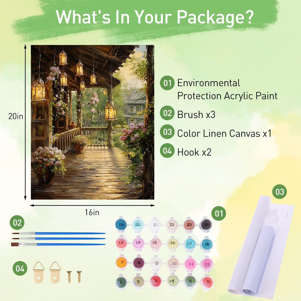 HASTHIP DIY Paint by Numbers Kit Countryside Hallway DIY Oil Paint Paint by Numbers Canvas Oil Paint Wall Decoration DIY Number Painting Natural Scenery Oil Paint Home Decoration, 40 x 50 cm