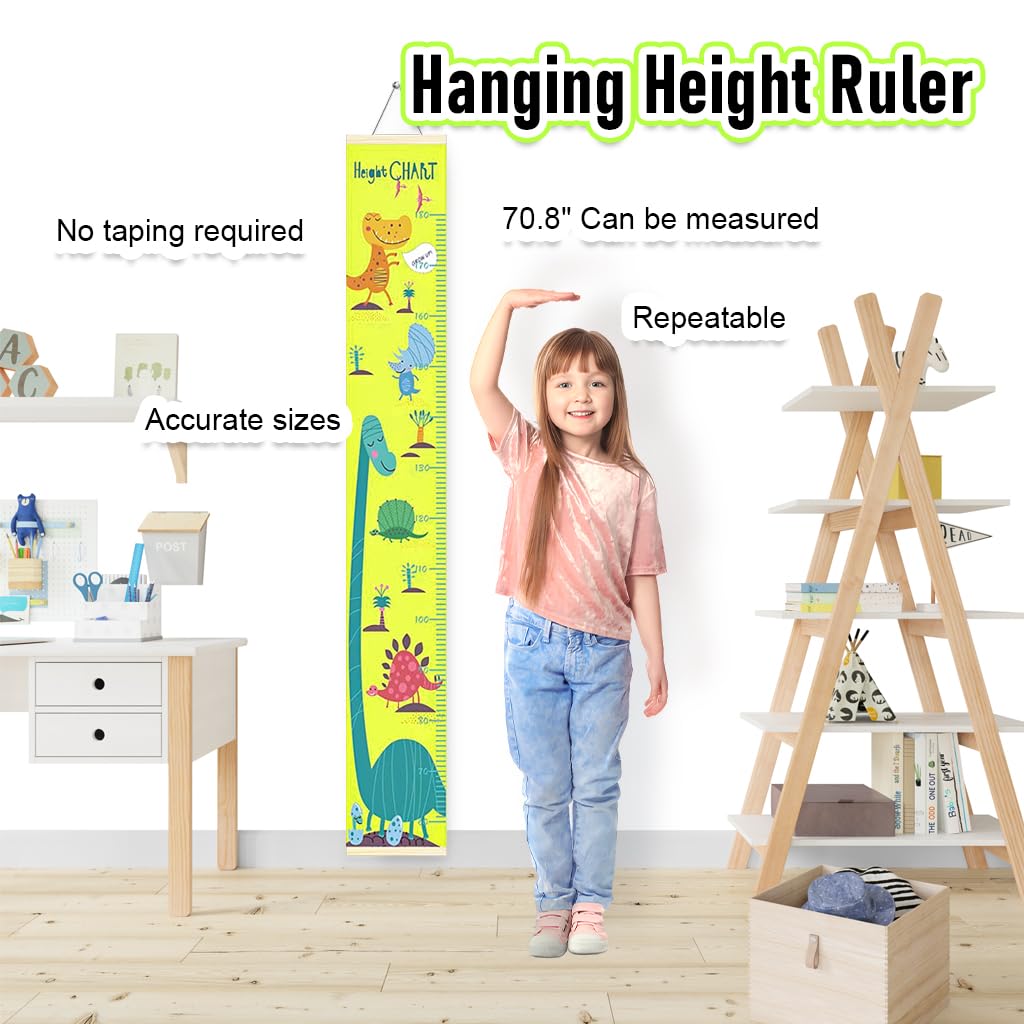 SNOWIE SOFT Cartoon Dinosaur Growth Chart for Kids 60-180cm Wall Hanging Growth Chart for Kids & Teenagers Canvas Cartoon Growth Chart Waterproof Canvas Growth Chart for Kid's Room
