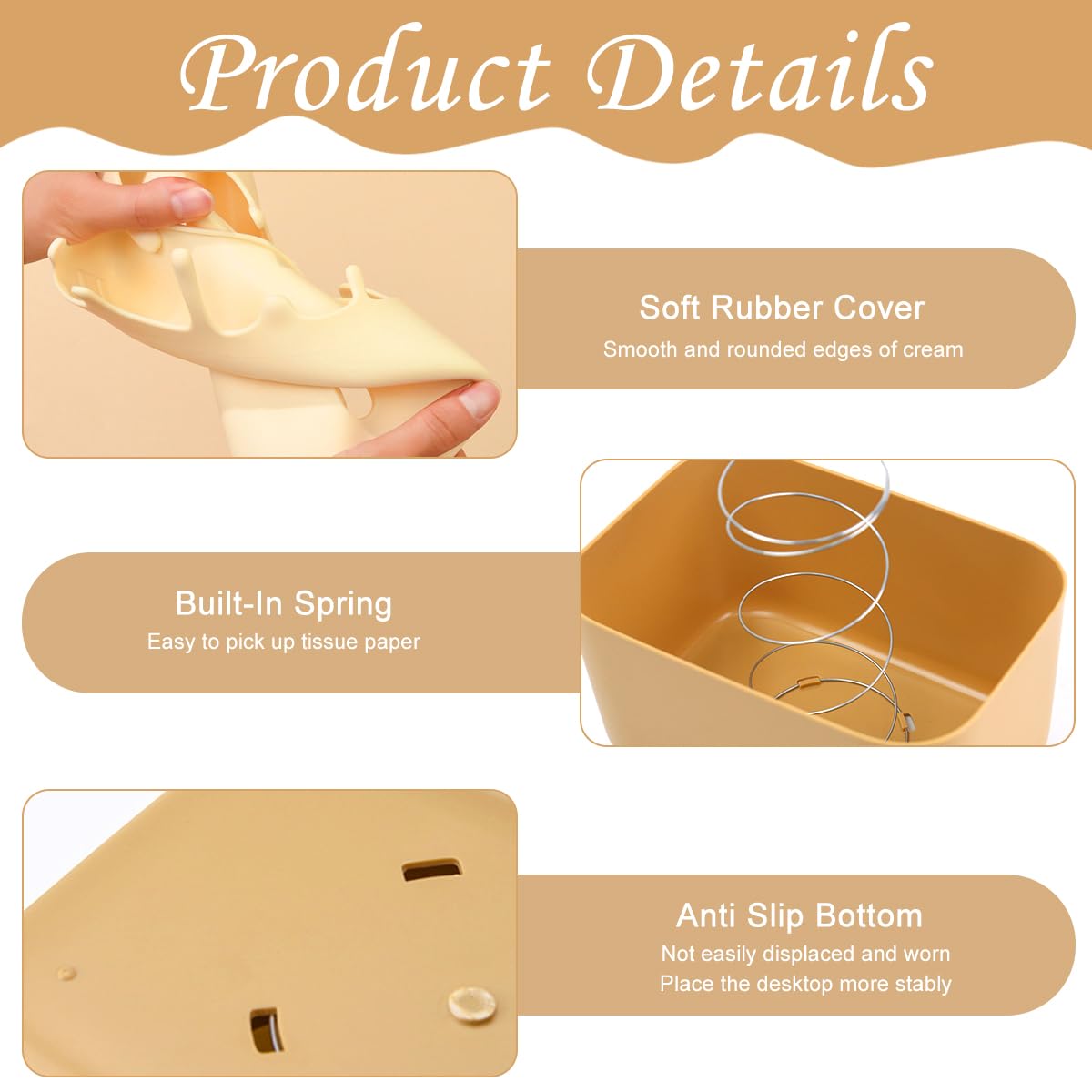 HASTHIP Kawaii Tissue Paper Box Cover for Disposable Paper Facial Tissues, Tissue Paper Case Dispenser Spring/Loaded Tissue Box for Home, Office, Car(25x16x12cm)
