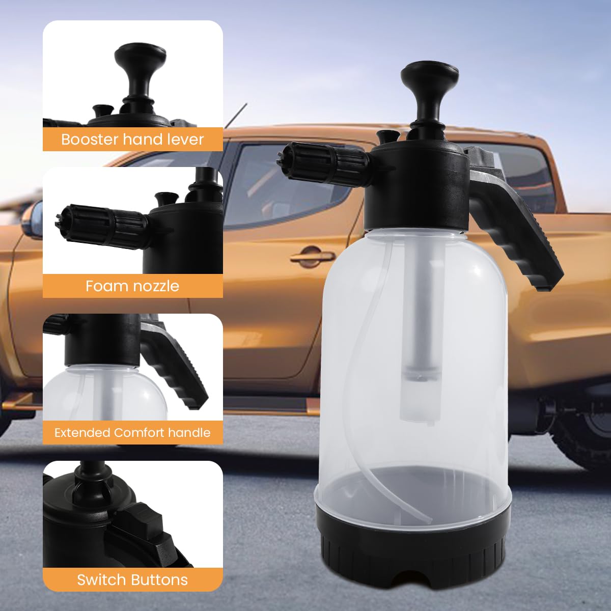 STHIRA 2L Foam Sprayer High Pressure Foam Sprayer for Car Washing Soap Sprayer with 2 Nozzles Large Spray Coverage Car Washing Soap Foam Water Sprayer for Home Cleaning, Car Washing, Watering