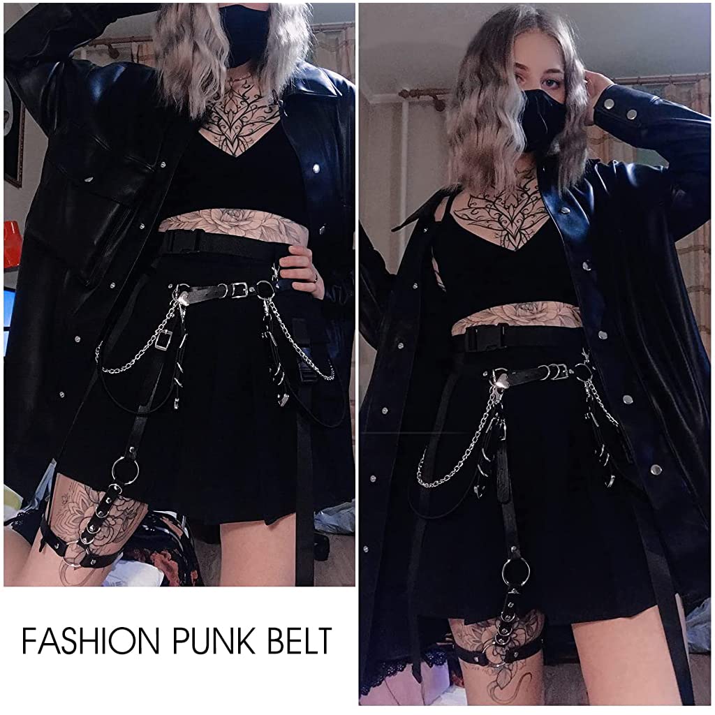 PALAY Punk Waist Chain Belt for Women Girls, Gothic Body Chains Black Belt Rock Mini Skirt Belt for Uniform Dress Jeans Rave Party