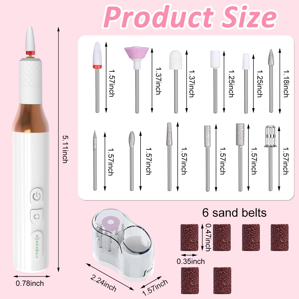 MAYCREATE Nail Drill,Cordless Electric Files for Gel Nails Efile Manicure Kit Women Rechargeable Wireless Drill para Uñas Profesional Machine