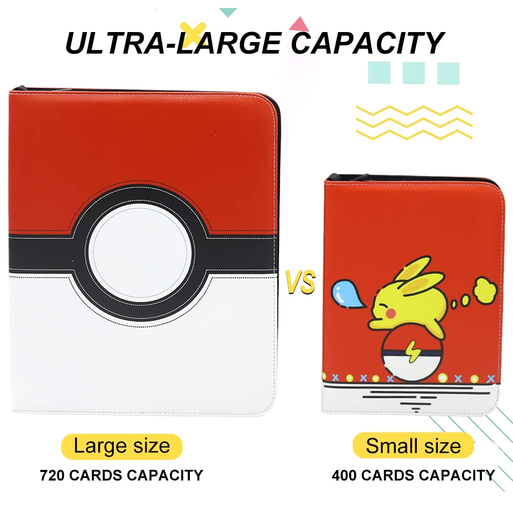 PATPAT Poke-mon Binder, Big Size Cards Collector Album for 720 Poke-mon Cards Cartoon Prints Zipper Bag Trading Card Binder Poke-mon Cards Collection Bag Game Cards Case Gift for Kids Boys Girls
