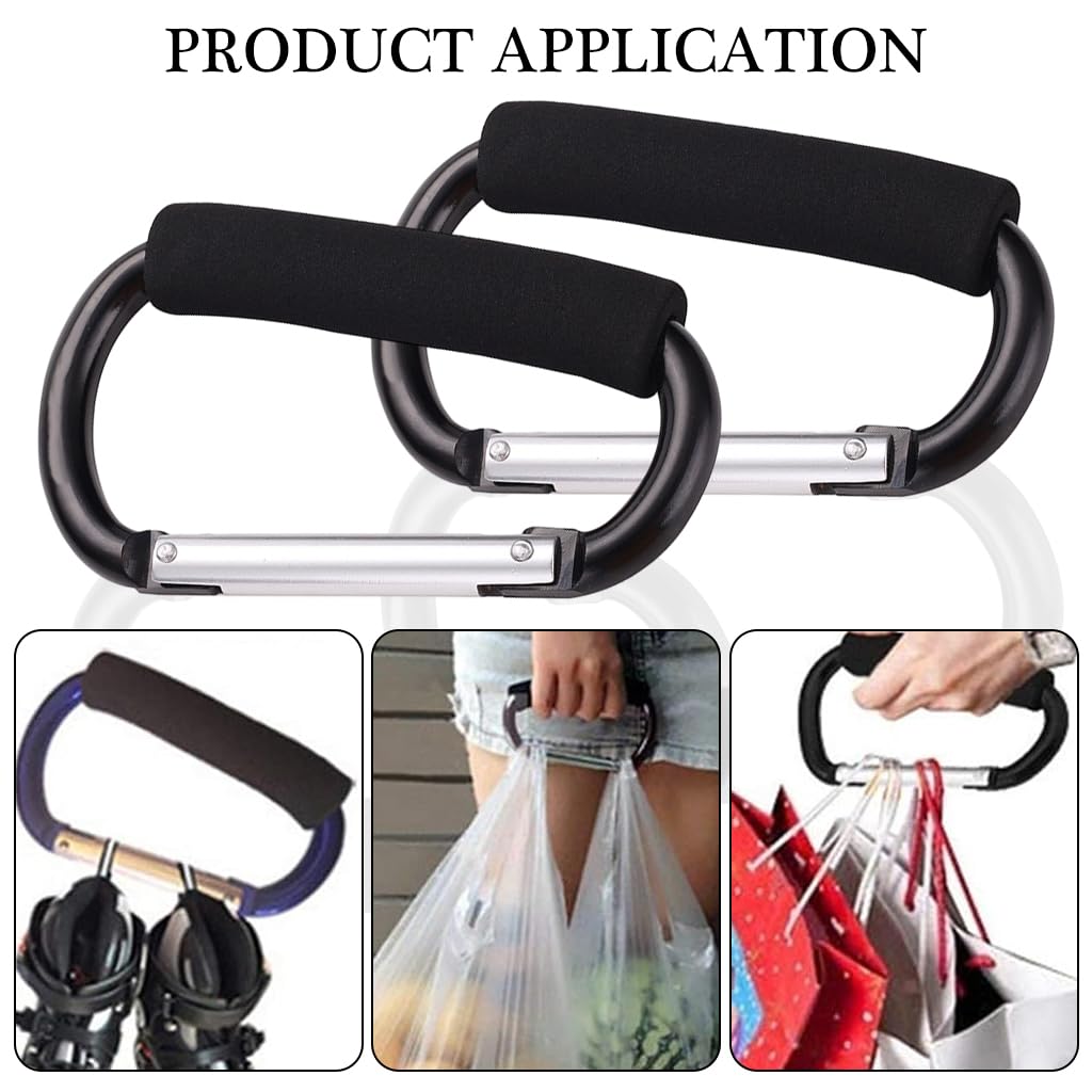 SNOWIE SOFT® Baby Stroller Hooks for Diaper Bags, Mommy Hook Stroller Clips Accessories Large Carabiner Hook Clips, Multipurpose Carabiner for Bag Lifting, Labor Saving Stroller Attachment, 5.5
