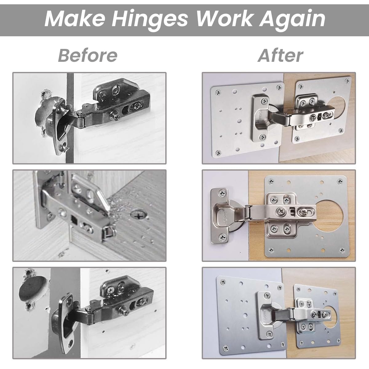 Serplex 12Pcs Hinge Repair Plates and Screws Pack Auto Concealed Hinge Plates with Pre-Punched Holes Universal Stainless Steel Door Hinge Plates for Doors, Cabinets, Cupboard Door, Wardrobes