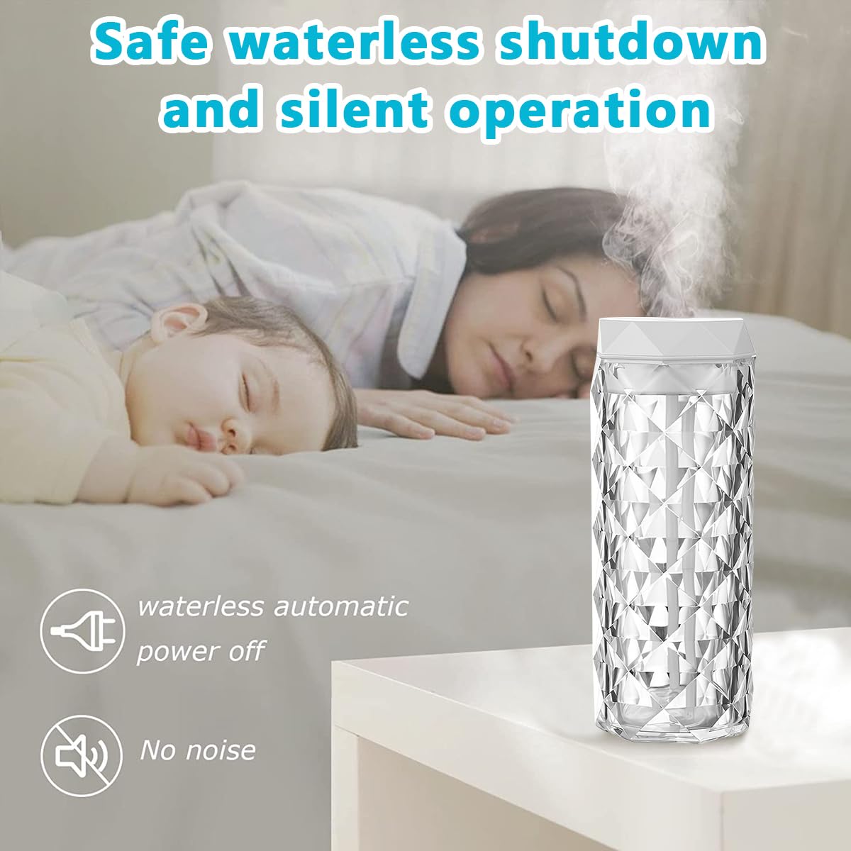HASTHIP LED Crystal Humidifier 1000ml USB Essential Oil Diffuser with 7-Color Light Cool Mist Humidifier with 2 Misting Modes, Waterless Shut-Off Function,