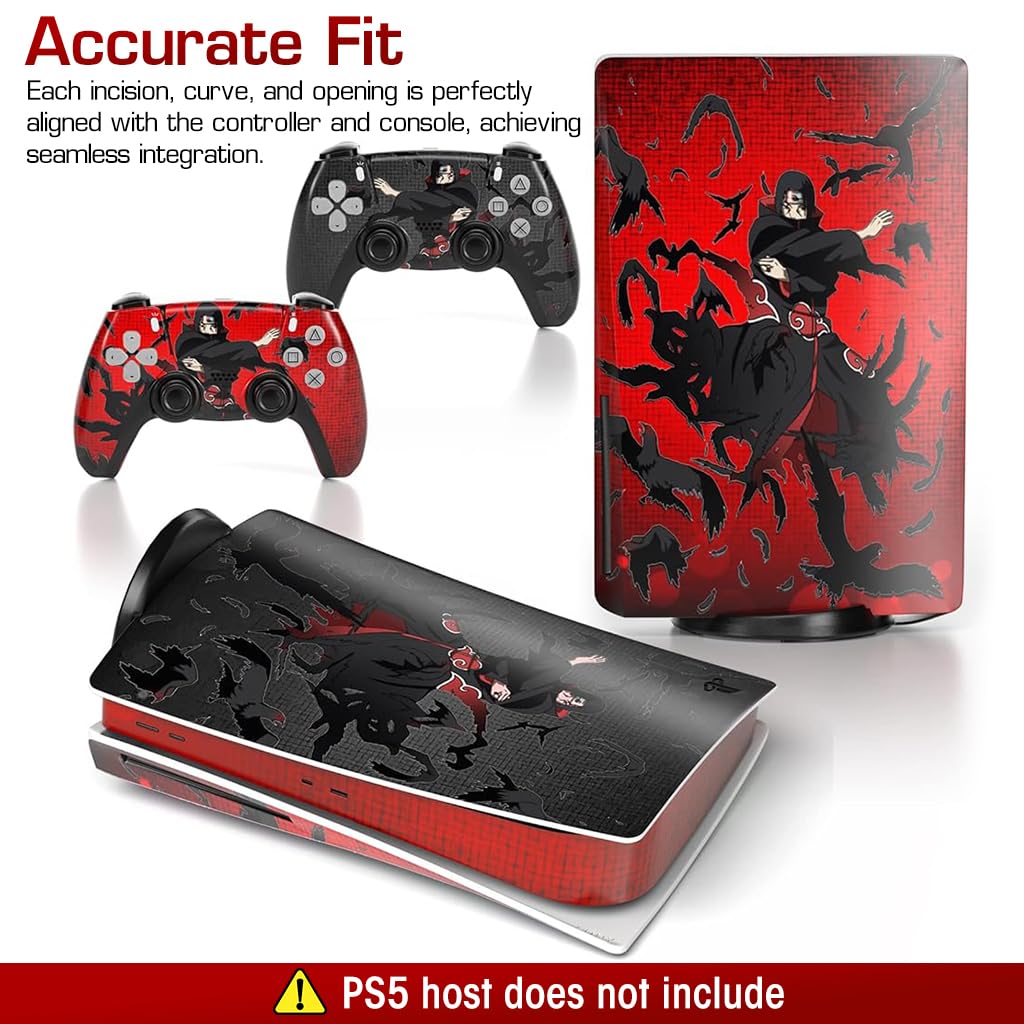 ZORBES Skin Cover Sticker for PS5 Disc Edition Game Console and Controller Uchiha Itachi Cartoon Skin Cover Vinyl Sticker Anti-Scratch Sticker for PS5 Disc Edition Anime Game Console and Controller