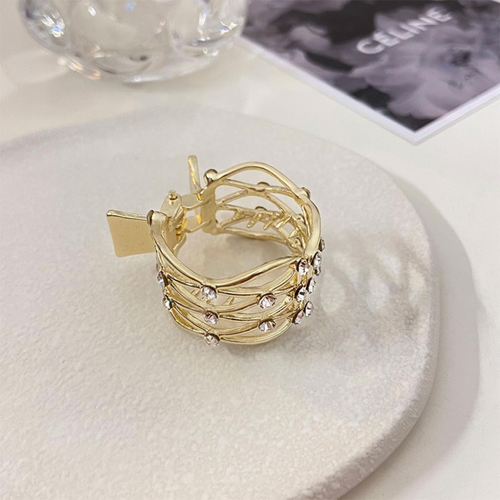 PALAY 3pcs Ponytail Holder Hair Claw Clips for Women, Metal Ponytail Hair Clip, Rhinestone Claw Clips Aesthetic 1.77Inch Small Hair Clips for High Ponytail Thick Long Hair (Gold)