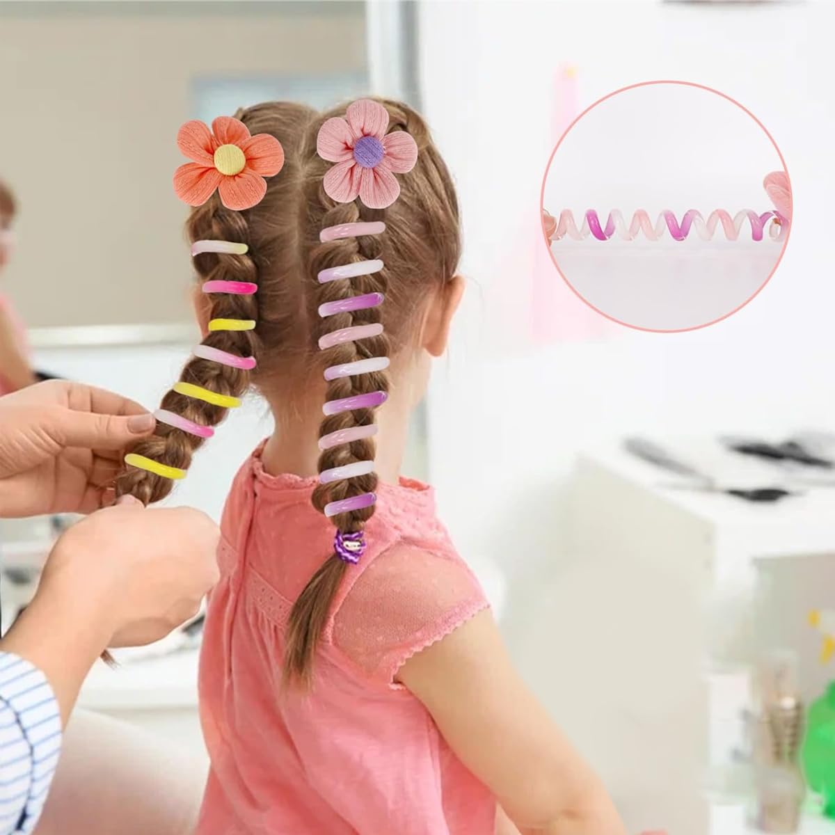 PALAY 4pcs Braids Hair Ties for Girls Spring Hair Ties Cute Cartoon Hair Ties Elastic Hair Ties Ponytail Maker Braids Spiral Hair Ties Beautiful Hair Accessories for Girls