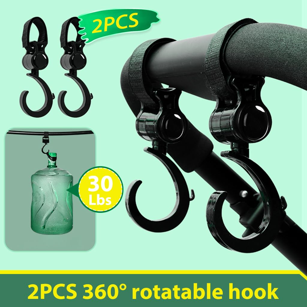 SNOWIE SOFT 2Pcs Hanging Hook for Stroller Hanging Hook 360° Rotatable Pram Clip with Adjustable Closure Design Versatile Hanging Hookfor Stroller, Bike, Pram, Pushchair, Electric Bicycle