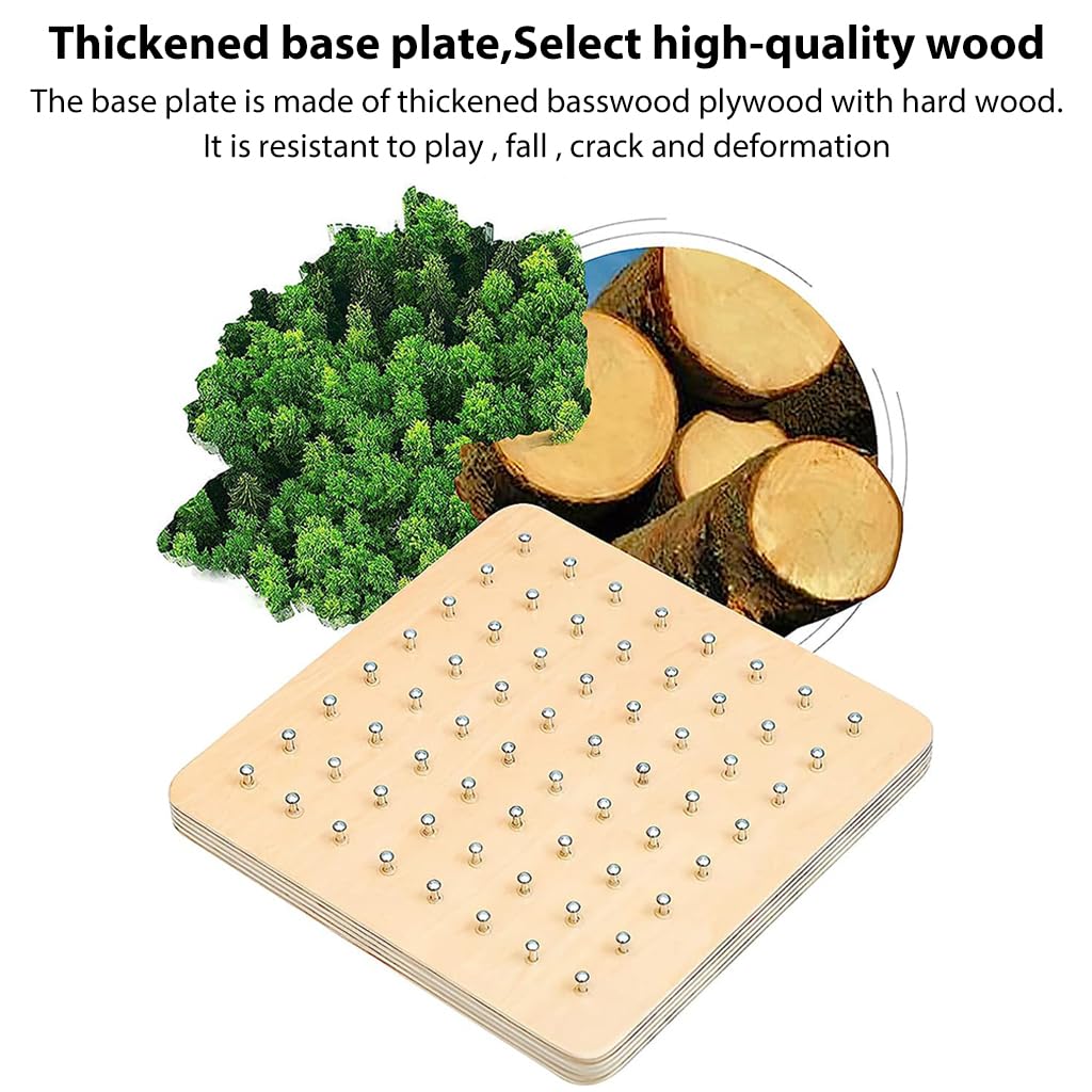 PATPAT Wooden Geoborad Wooden Toys for Kids Wooden Puzzles for Kids Montessori Toys, Portable Busy Board for Kids, Fine Motor Skill Toys for Kids, Wooden Game Board with Pattern Cards & Rubber Band