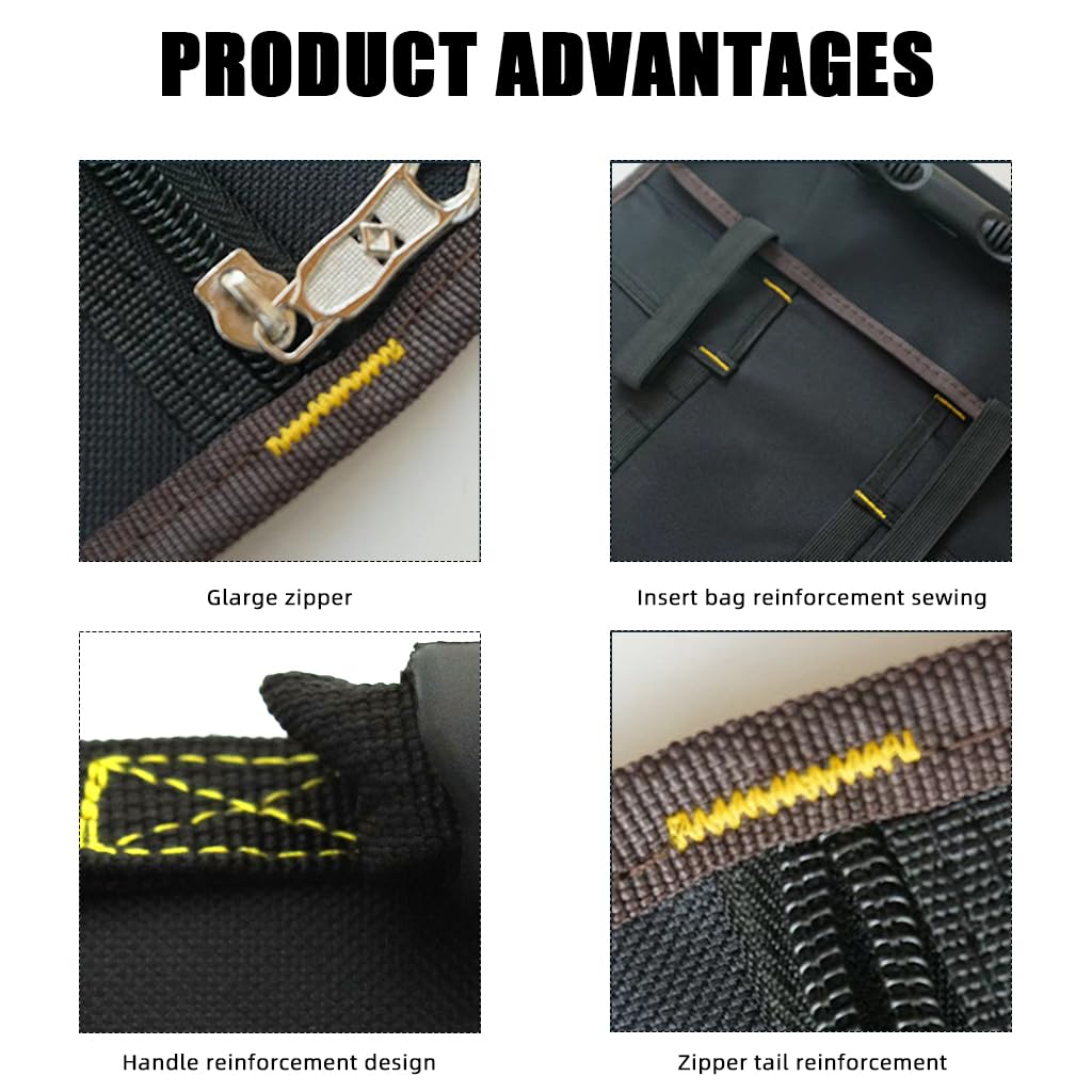 ZIBUYU Tools Bag 22 Pockets Tool Bag for Technician Electrician, Black Roll Up Storage Pouch, Waterproof Oxford Fabric Portable Screwdriver Spanner Tool Wrap Roll Organizer with Lift Handle