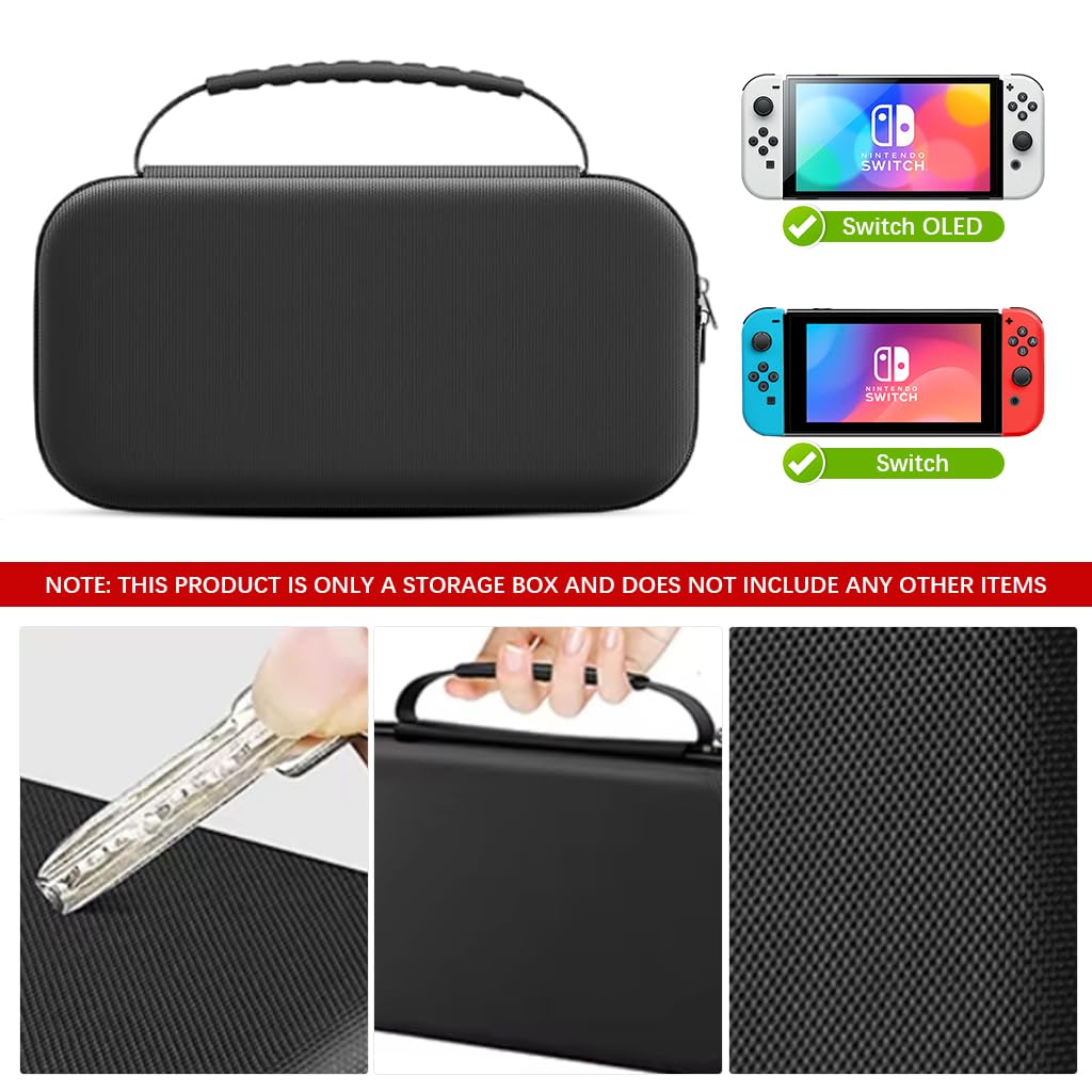 ZORBES Travel Bag for Switch/Switch OLED, EVA Hard Shell Travel Bag with Handle 20 Game Cassette Slots Design Accessories Bag for Game Pad, Joycon Controller, Charger & Cable, Earphones, Only Case