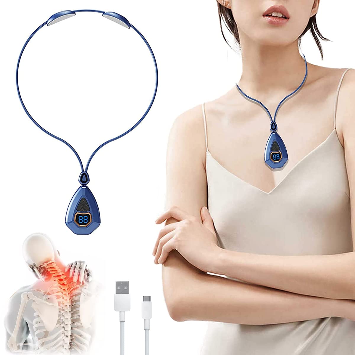HANNEA EMS Electric Neck Massager Relief Neck Pain, Mini Neck Massager with 5 Modes, Smart Neck Massager Heat Therapy, Lightweight Electric Pulse Neck Massager for Travel, Home and Office Use