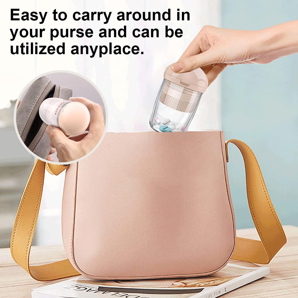 HANNEA Pill Box with Tablet Cutter and Grinder Travel Pill Cutter with Drinking Cup 4 in 1 Tablet Cutter with Two Built-in Pill Box for Large Pills, Vitamins, Cod Liver Oil, Supplements, Medication