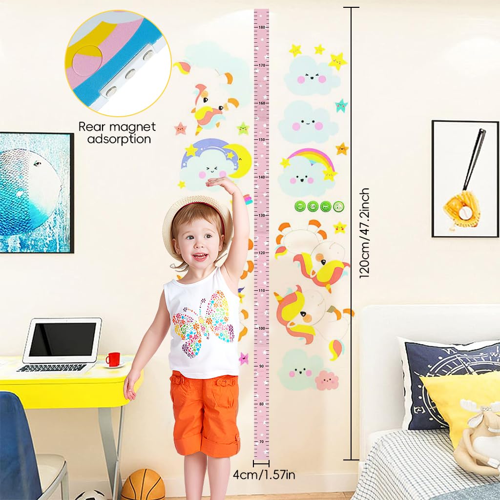PATPAT Height Growth Chart for Kids Room 70-180cm Height Ruler with Magnetic Cartoon Pink Unicorn Marker Height Growth Chart Kids Room Decor
