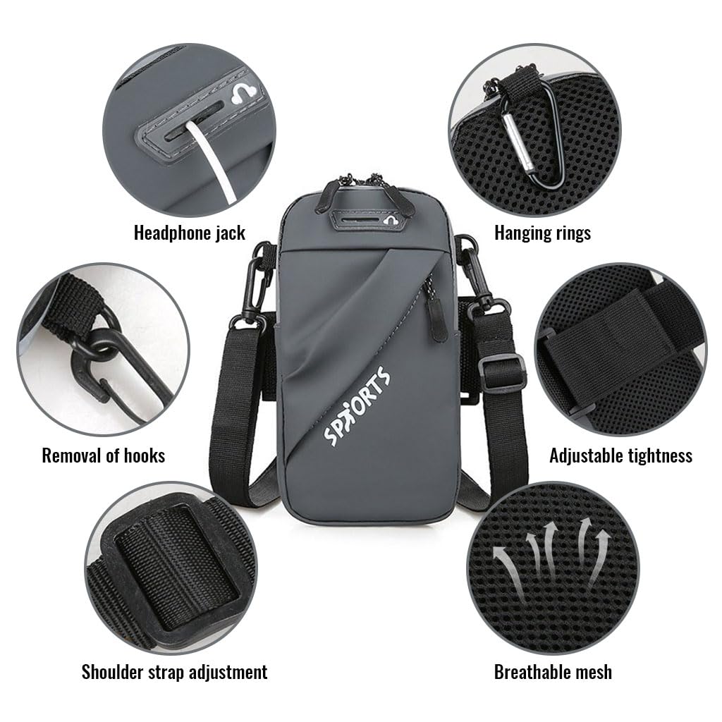 Optifit Armband for Mobile Phone Running with Detachable Strap, Waterproof Sling Bag, Arm Band Reflective Phone Bag for iPhone 14, 13, Large capacity Mobile Band for Running for Within 7in 's Mobile