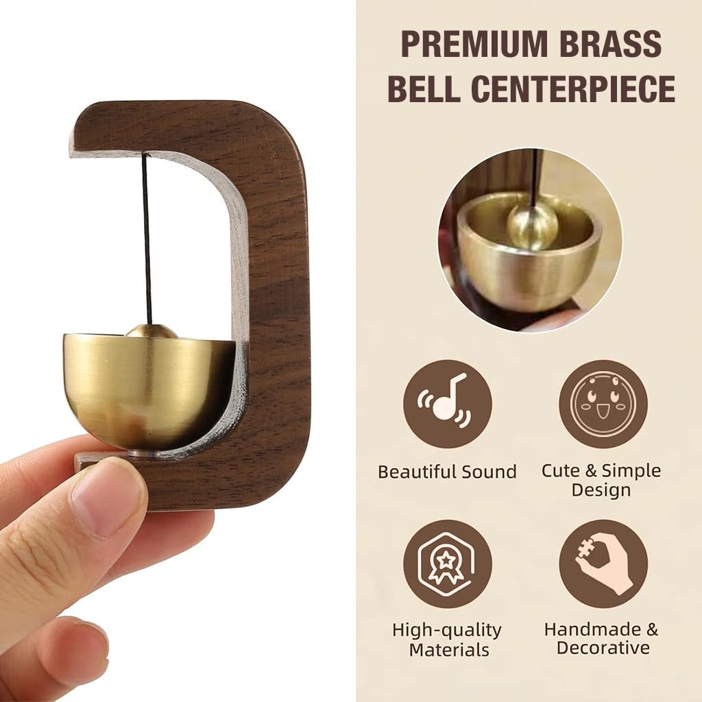 HASTHIP Walnut Wooden Door Bell Brass Bell Dopamine Door Bell for Home, Self-Adhesive Magnetic Doorbell, Serene Acoustic for Home & Shop, Shopkeepers Door Chime, Ideal Housewarming Gift (C Style)