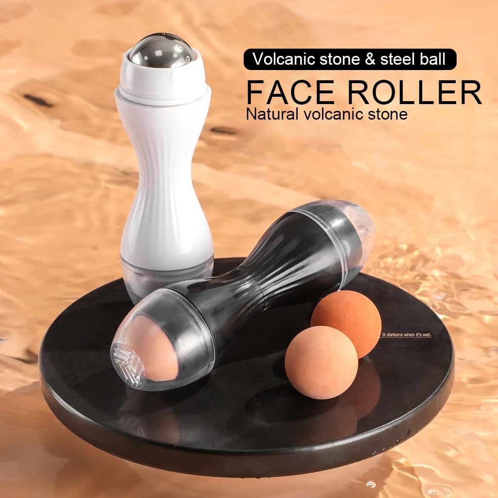MAYCREATE 2Pcs Oil Absorbing Roller Blotting Paper for Oily Skin, Volcanic Stone Face Roller Oil Blotting Sheets for Face, Dual Head Natural Minerals Oil Control Facial Roller for Skin Massage