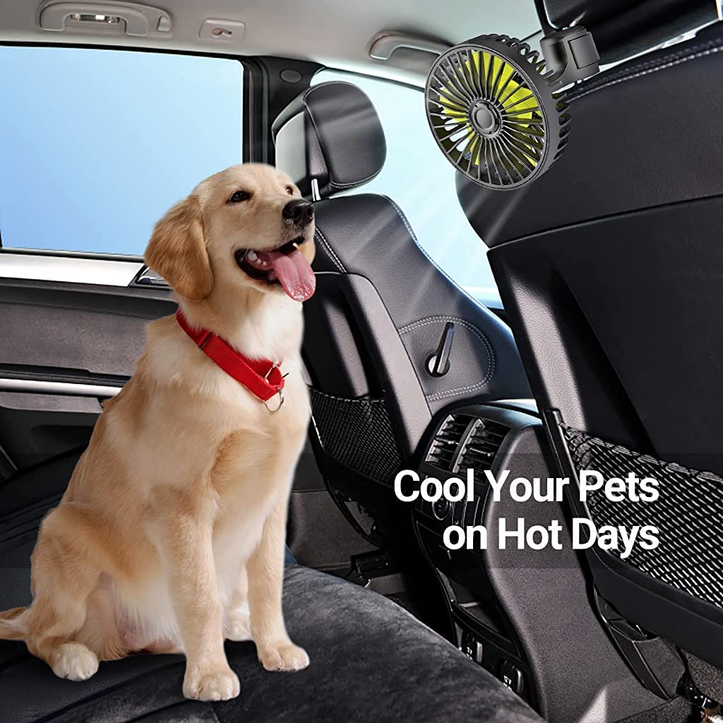 Verilux USB Fan for Car Back Seat, Headrest Mounted 5V USB Mini Fan with 3 Speed, Rotatable USB Fan with USB Cable, Switch Controller, USB fan for Baby, Back Seat Passengers, Plug and Play
