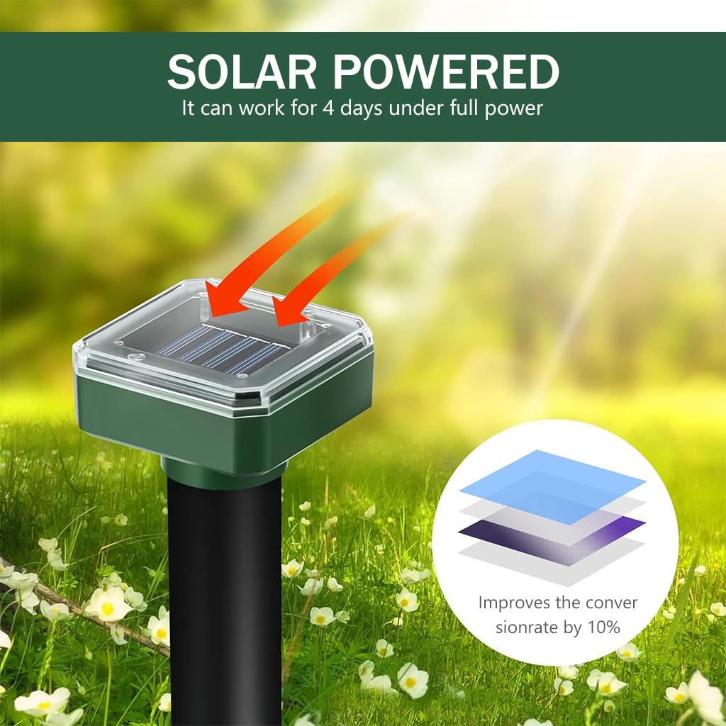 HASTHIP 4Pcs Solar Ultrasonic Animal Repellent - IP65 Waterproof Animal Repellent - 26cm Outdoor Animal Repellent Devices - Switchable Ultrasonic Animal Repellent for Mice, Rodent, Birds