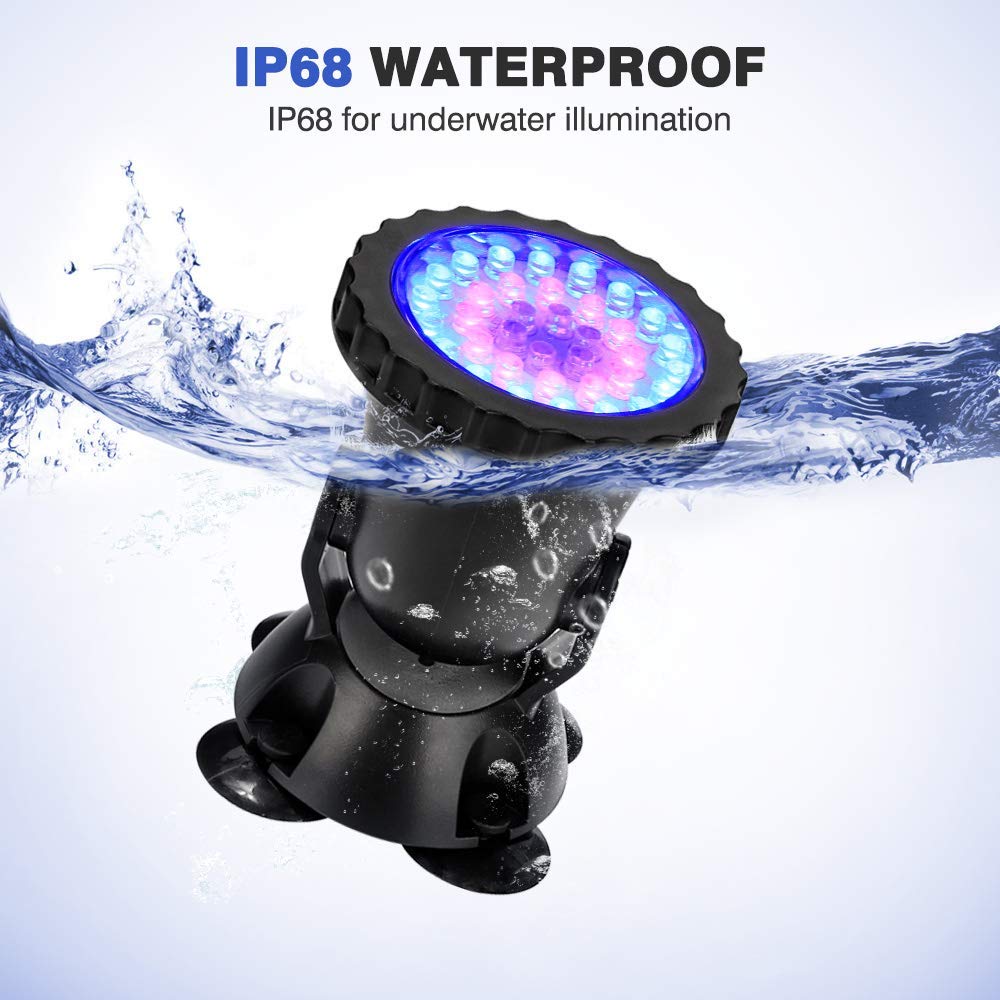 HASTHIP 180°Rotation Underwater RGB Aquarium Lights with Remoter, Fish Light Underwater IP68 Waterproof 36 LEDs with Remote Control for Garden Pond Fish Tank Swimming Pool