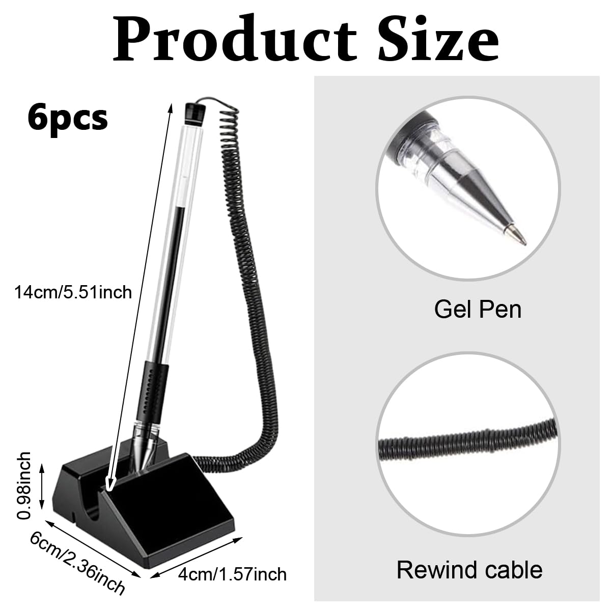 Climberty 6Pcs Secure Counter Pens With Adhesive Chain, 0.5mm Ballpoint Black Gel Pen Writing Pen Desk Top Pen with Strong Self Adhesive Base Counter Pen for Bank Counter, Hotel Reception