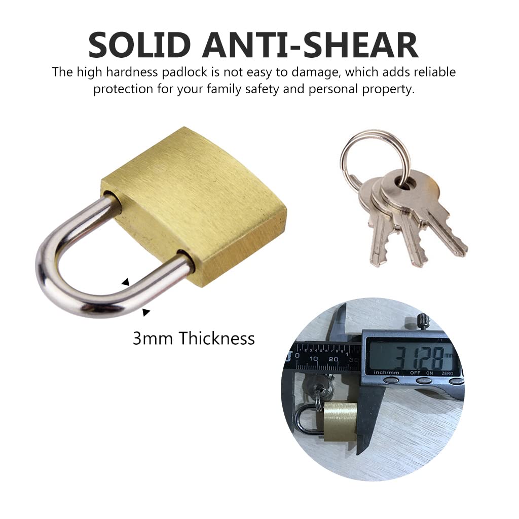 HASTHIP Heavy Duty Mini Padlock, Solid Brass Lock with 3 Keys for Securing Your Suitcase, Jewelry Boxes, Gym Locker, Tote, Mini Fridge, Cabinet, Gold