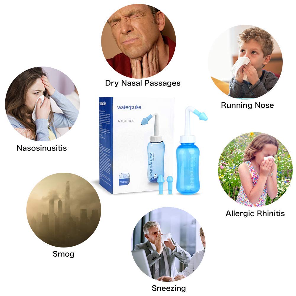 HANNEA 300 ML Neti Pots for Sinus Nose Wash Cleaner Pressure Rinse Nasal Irrigation BPA Free with 30 Nasal Wash Salt Packets and Sticker Jal Neti For Adults Children Nose Care