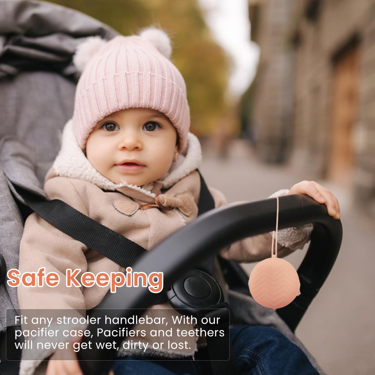 SNOWIE SOFT Portable Baby Pacifier Holder Case with Handstrap, BFA Free Silicone Pouch Pacifier Case Organizer Storage Bag, Travel Pacifier Storage Pouch Waterproof Dustproof Baby Pacifiers Newborn