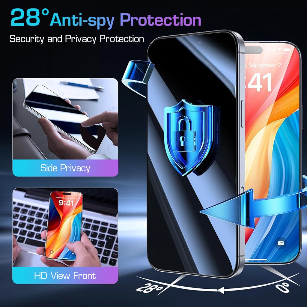 ZORBES 2pcs HD Privacy Screen Protector for i Phone 16 Pro Max 6.9'' HD Tempered Glass Screen Protector with Installation Assistant Anti-glare Screen Protector for i Phone 16 Pro Max